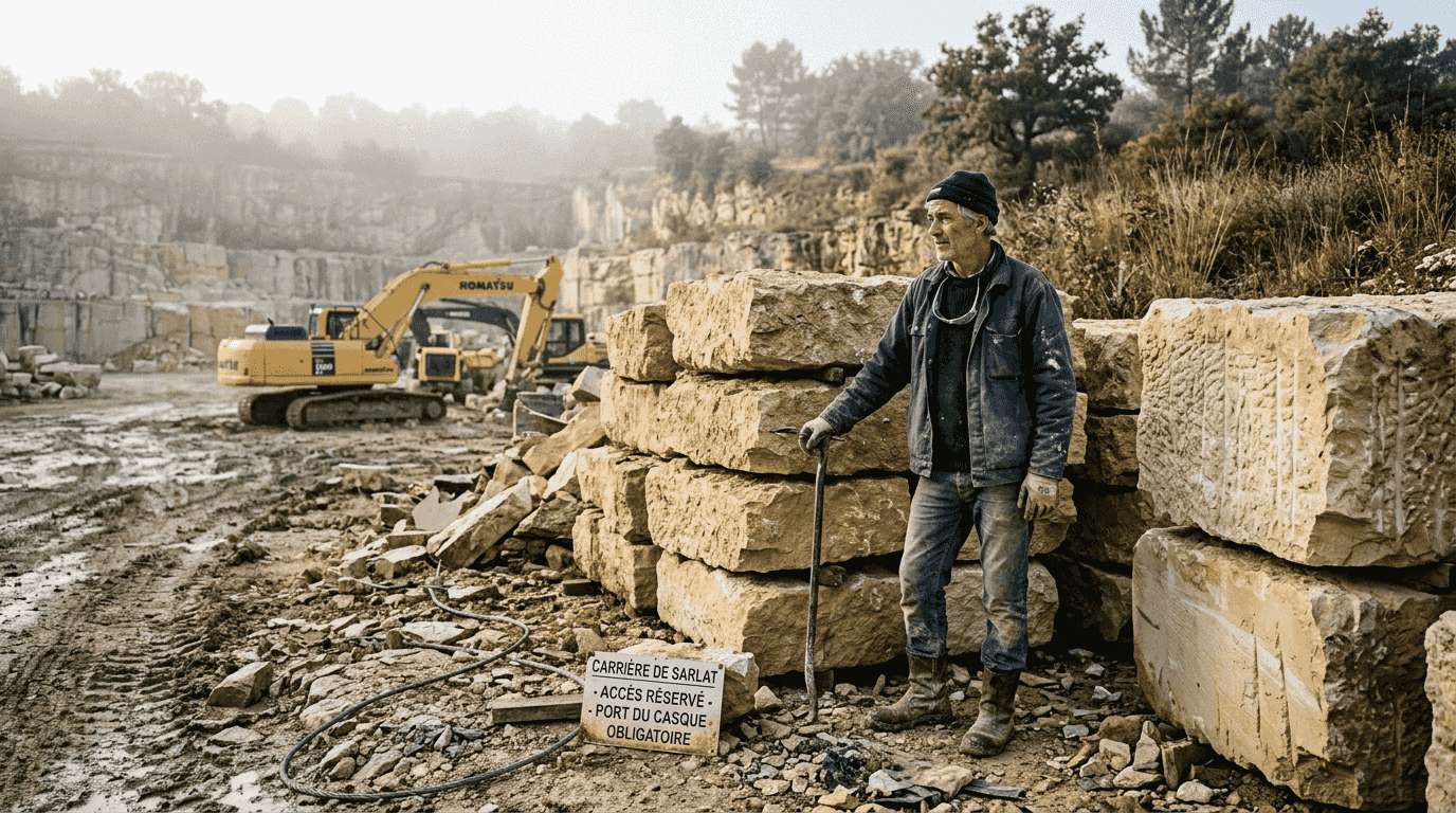 Ouvrier spécialisé dans l'extraction de pierre en carrière en Nouvelle-Aquitaine