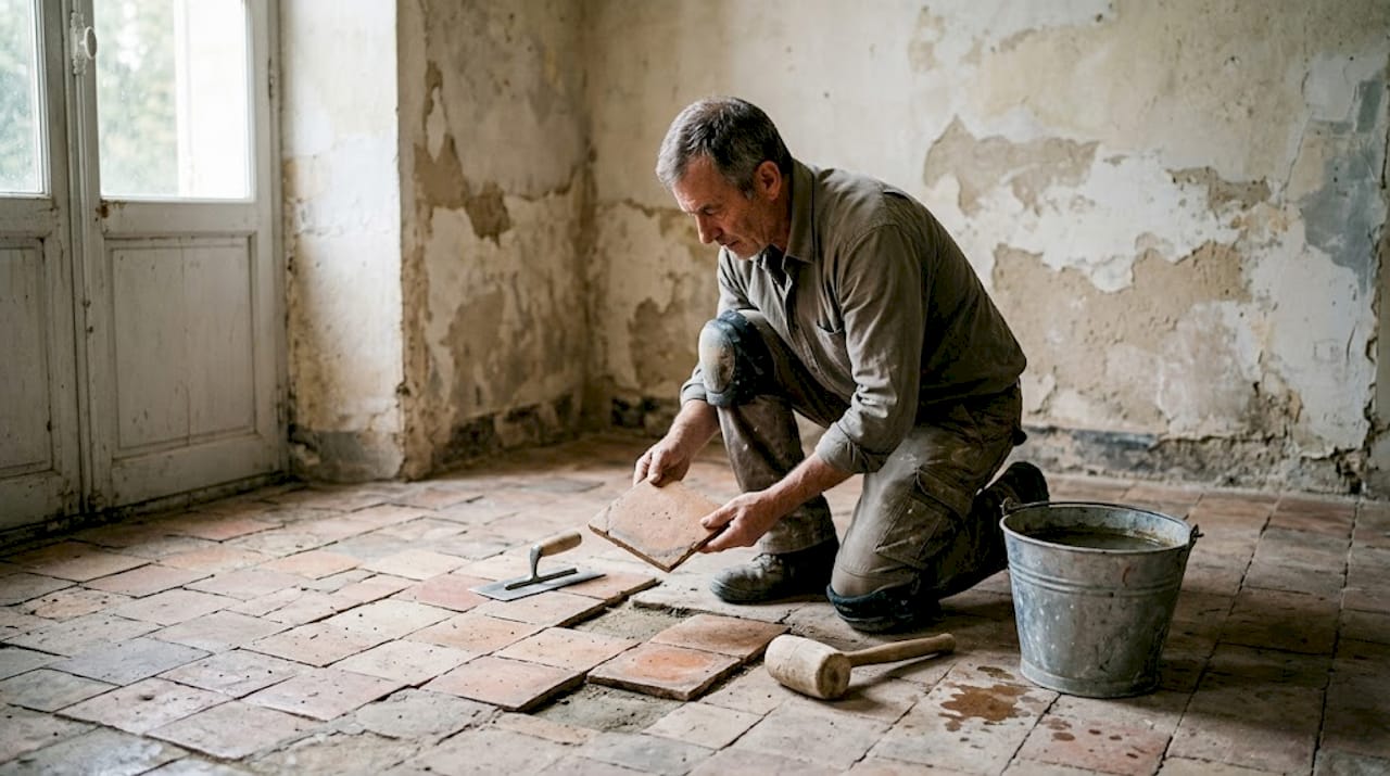 Un artisan passionné redonne vie à une demeure girondine en posant de magnifiques carreaux anciens, respectant l’authenticité et le charme du lieu.