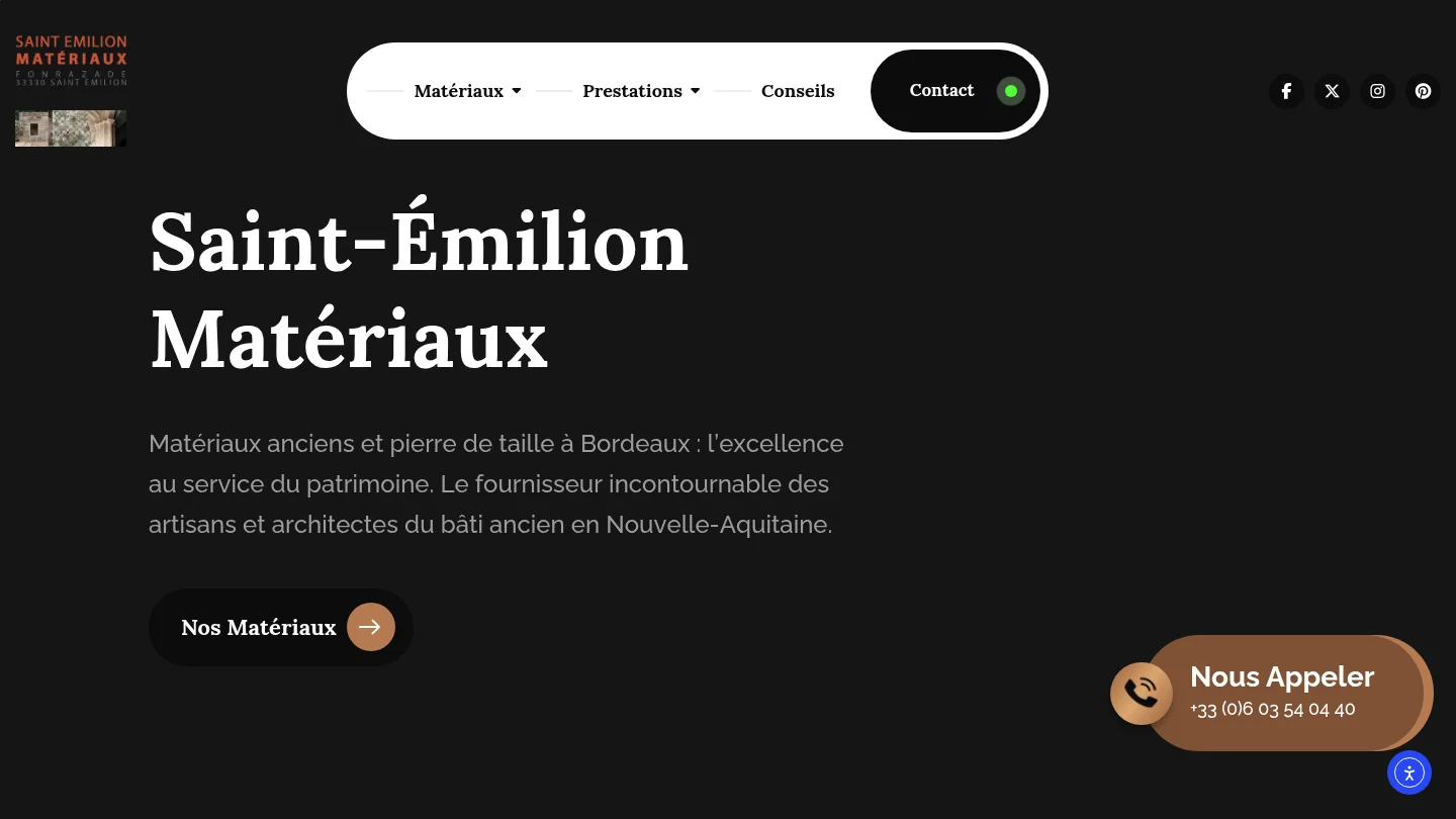 Crépi extérieur ton pierre : bien le choisir en 2026 3 Capture de la page d’accueil de Saint-Émilion Matériaux